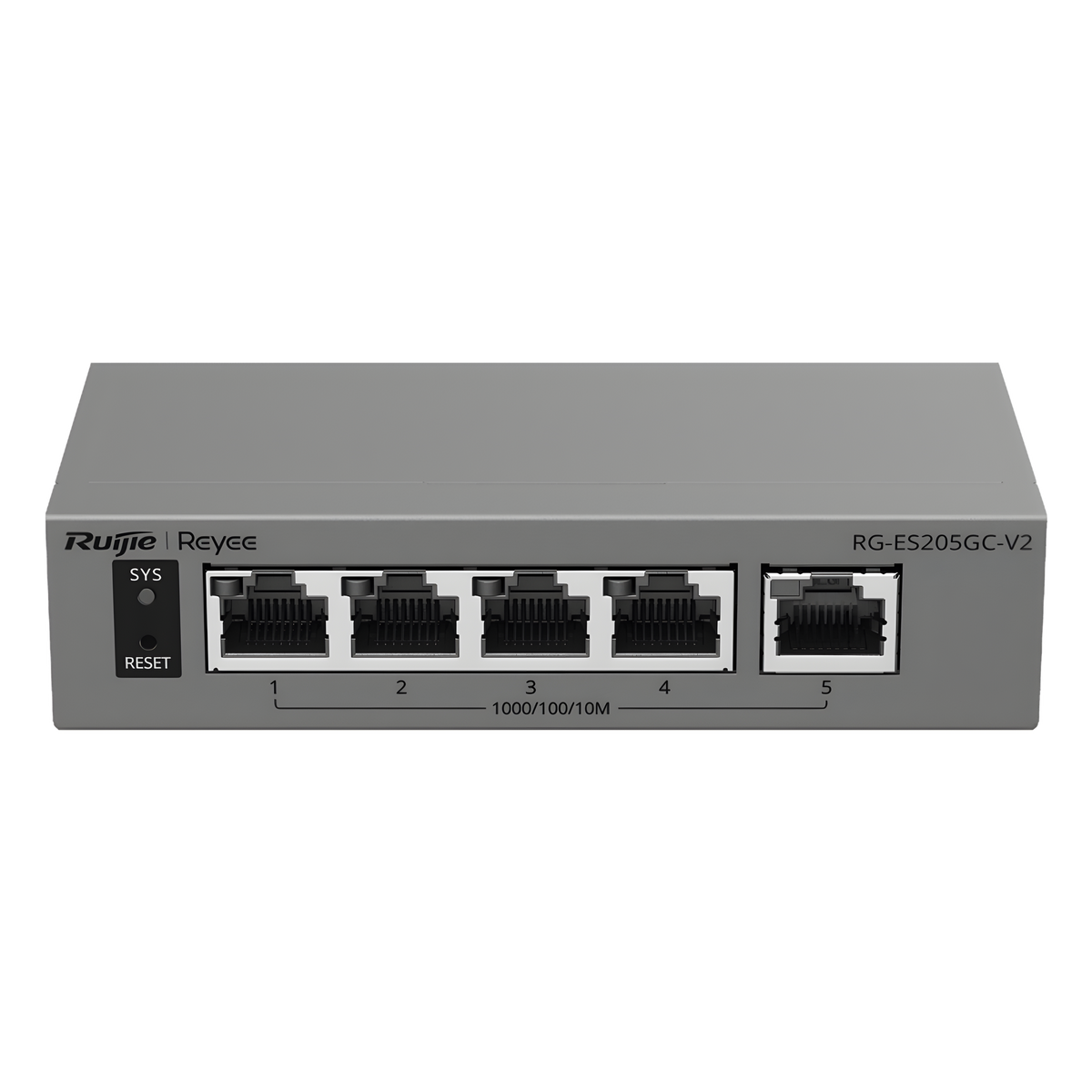 Switch Capa 2 Gestionado en la Nube / 5 Puertos Gigabit / Switching 10 Gbps / Forwarding 7.44 Mpps / Diseño sin Ventilador / Protección 6 kV / Modo CCTV de un Clic / 32 VLANs / Gabinete Metálico / Ruijie Cloud