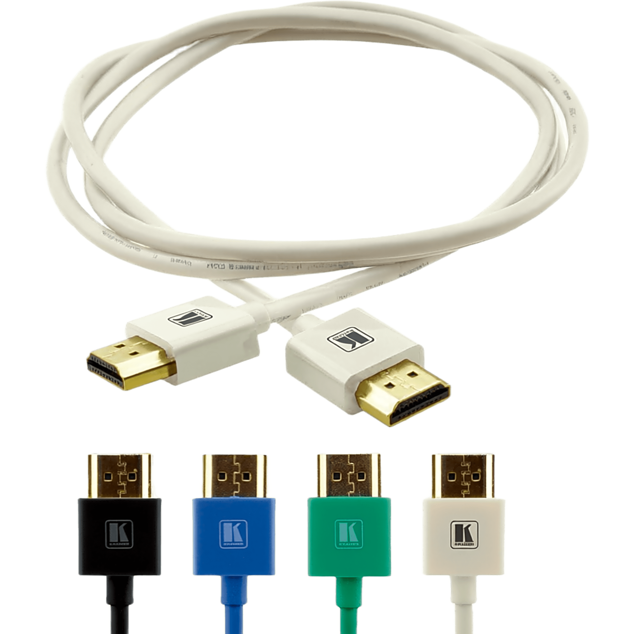 Cable HDMI Ultra Delgado Alta Velocidad con Ethernet | 4K@60Hz (4:4:4) | 18Gbps | Conector HDMI Delgado 16 mm (0.63 in) | Radio de Curvatura 36 mm (1.42 in) | Triple Blindaje | Conectores Chapados en Oro 24K | 0.9 m | Blanco