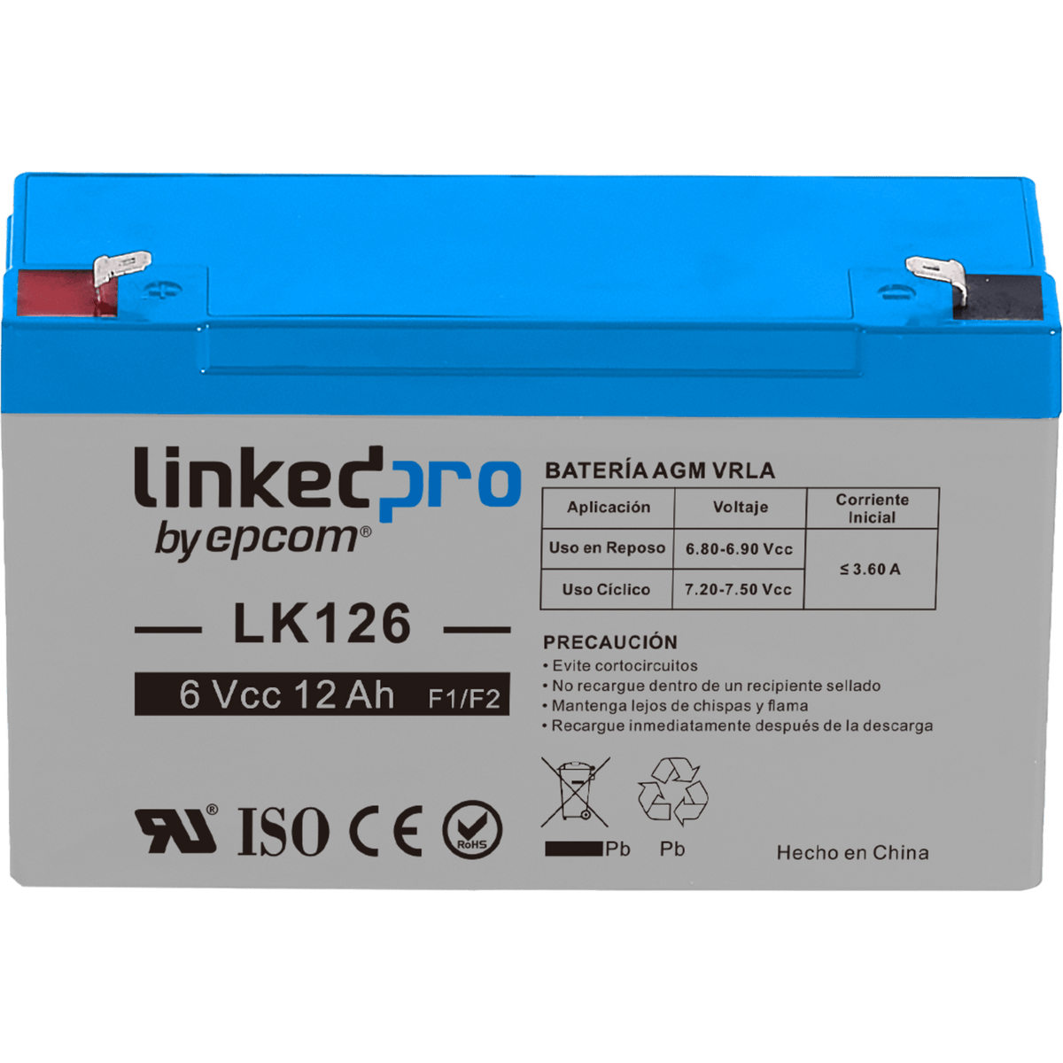 Batería de respaldo 6 V | 12 Ah | AGM | Especial para Seguridad Electrónica | UPS | Sistemas de Emergencia | Vida útil 5 años | Terminales F1 + Adaptador F2