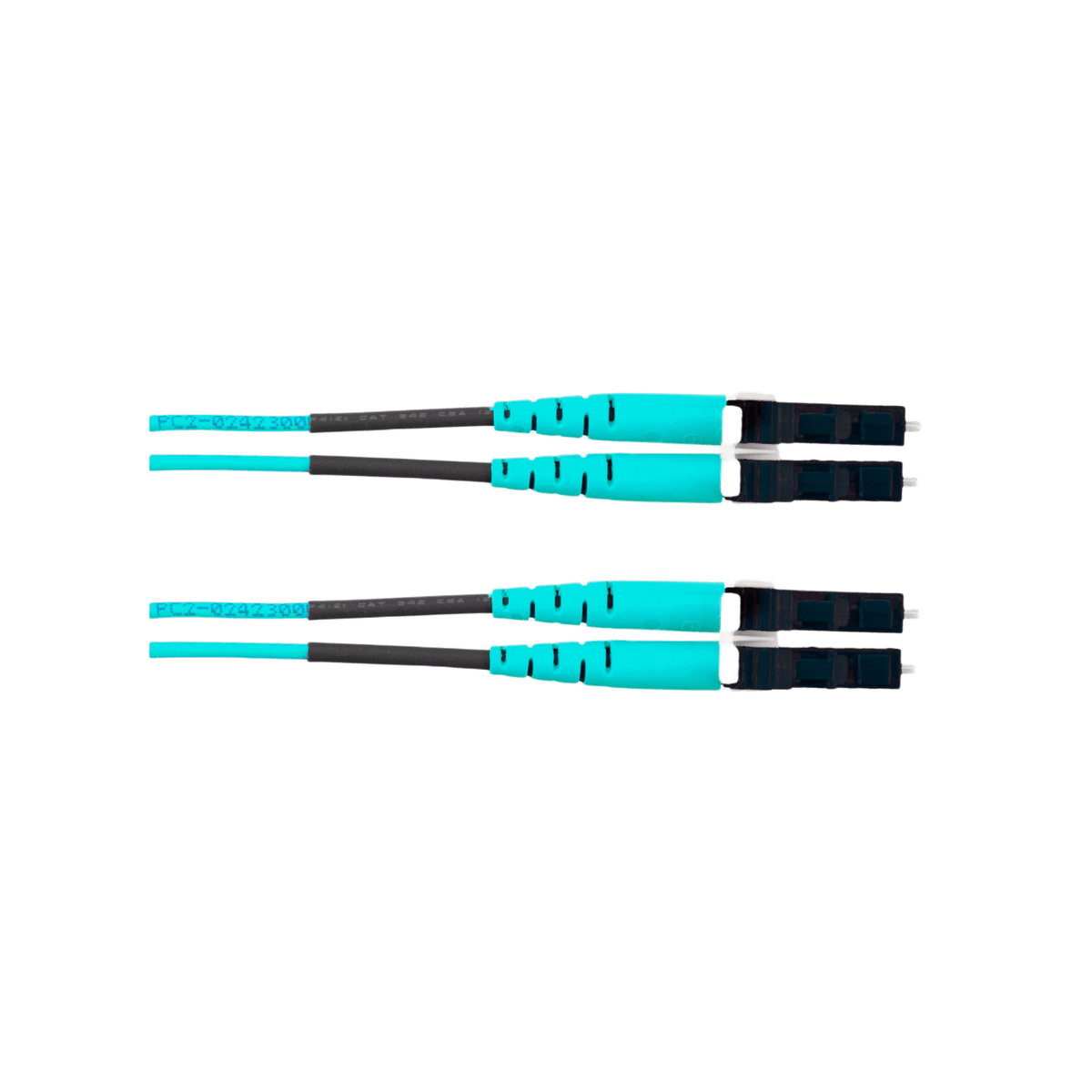 Jumper de Fibra Optica Multimodo 50/125 OM4, LC-LC Duplex, OFNR (Riser), Color Aqua, 25 Metros
