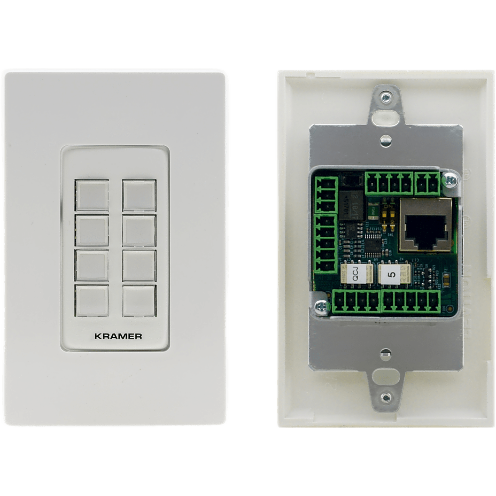 Botonera de Control 8 Botones | PoE | Puertos RS-232, RS-485, IR, Relés, GPI/O | K-NET | Programable con K-Config | Instalación en Caja 1-Gang