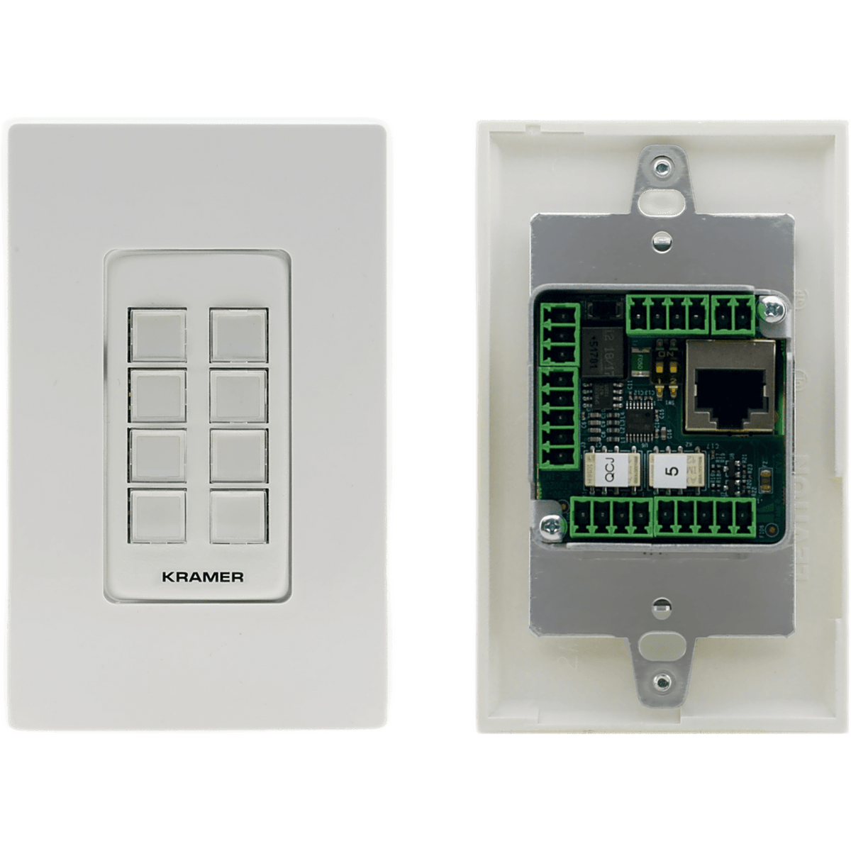 Botonera de Control 8 Botones | PoE | Puertos RS-232, RS-485, IR, Relés, GPI/O | K-NET | Programable con K-Config | Instalación en Caja 1-Gang