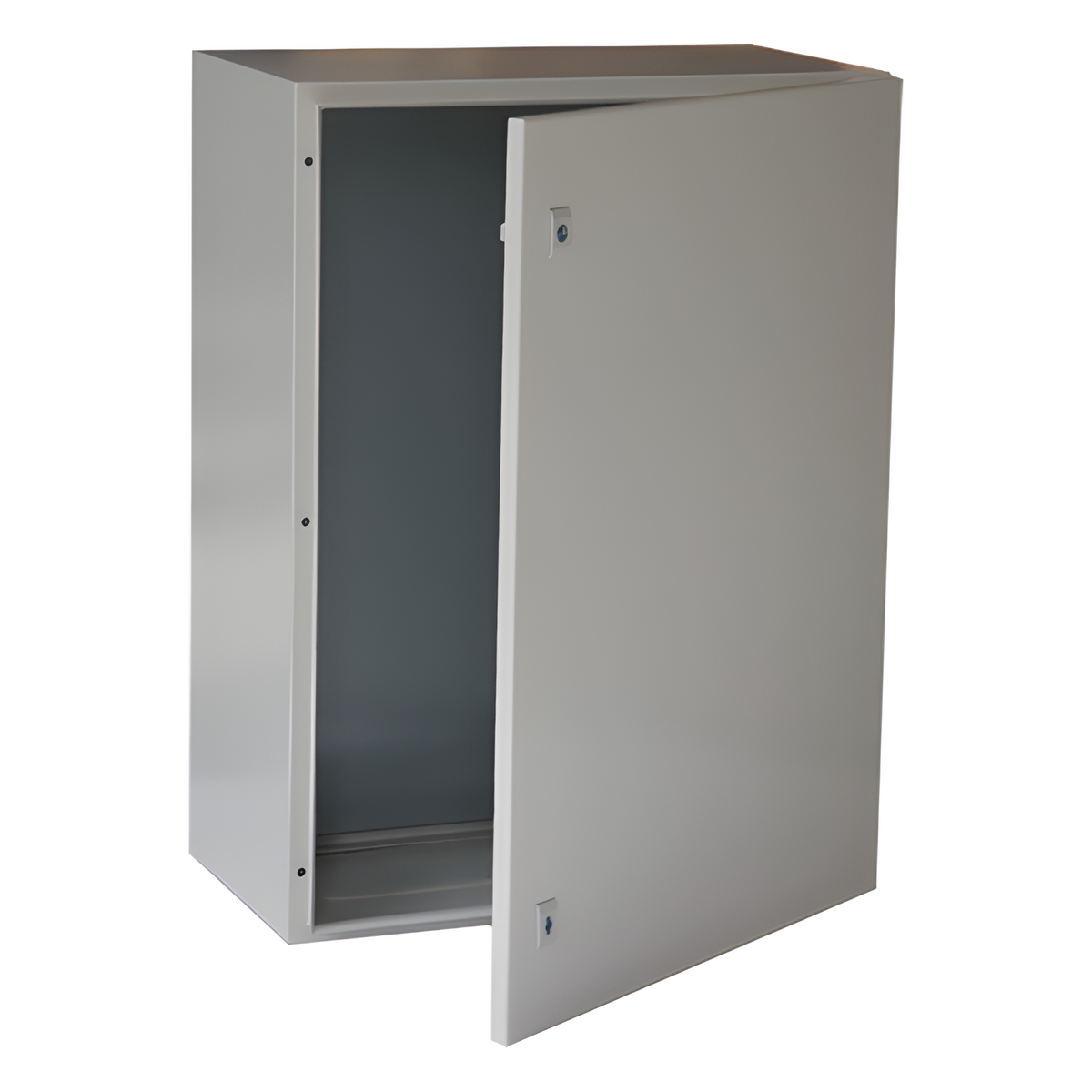Gabinete de Acero IP66 Uso en Intemperie (400 x 600 x 250 mm) con Placa Trasera Interior Metálica y Compuerta Inferior Atornillable (Incluye Chapa y Llave T).