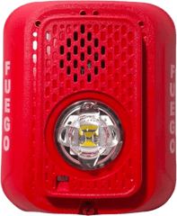 Sirena con Lampara LED Estroboscópica / 2 hilos / Montaje en Pared / Color Rojo / Configuración Estroboscópica Seleccionable