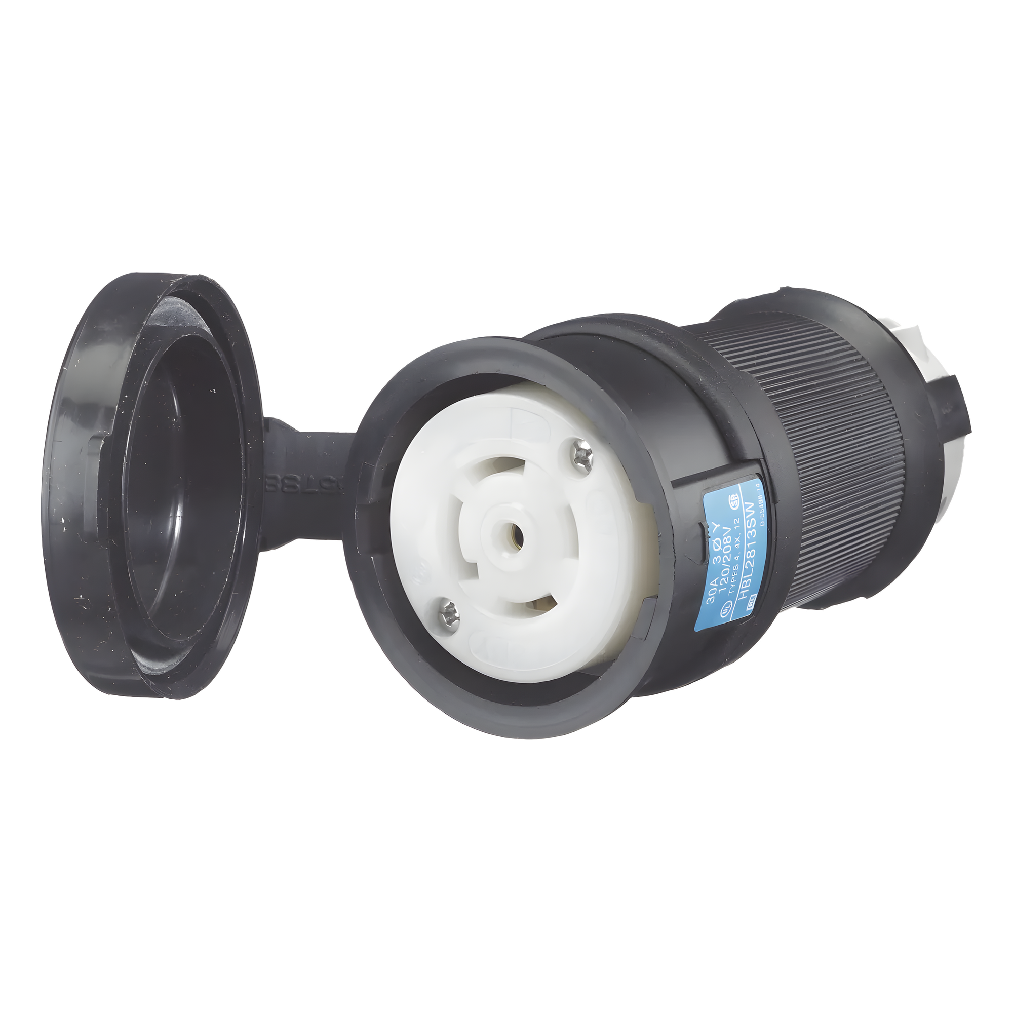 Conector Industrial con Bloqueo de Media Vuelta / 30 A 120/208 V CA / Nema L21-30R / 4 Polos 5 Hilos / Color Blanco y Negro / Grado Industrial