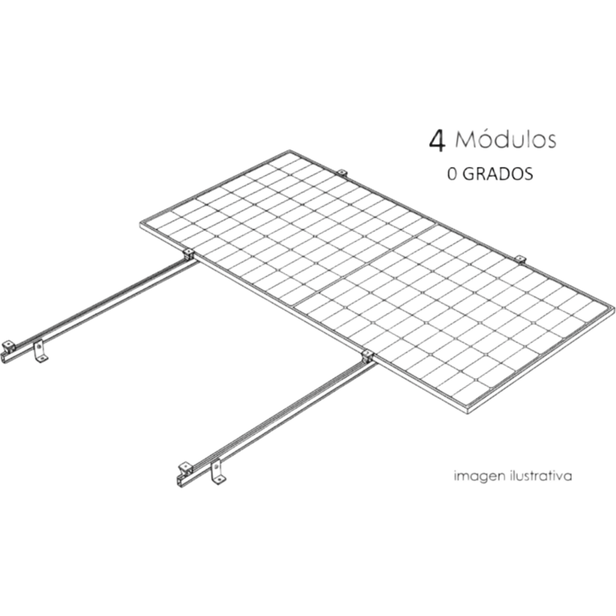 Kit Basel Sistema de Montaje Fotovoltaico Para 4 Módulos a 0° / Velocidad de Viento 170 km/h / Módulo 2.382 m x 1.134 m (7.81 ft x 3.72 ft) / Potencia 645 W