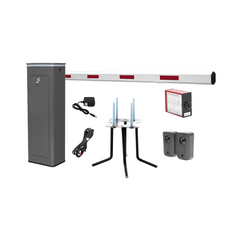 Kit COMPLETO Barrera Derecha XBS Con Corona LED / Brazo de 5.5 Metros / Incluye Sensor de Masa, Transformador, Lazo Magnético, Ancla, Fotoceldas y 2 Controles Inalámbricos