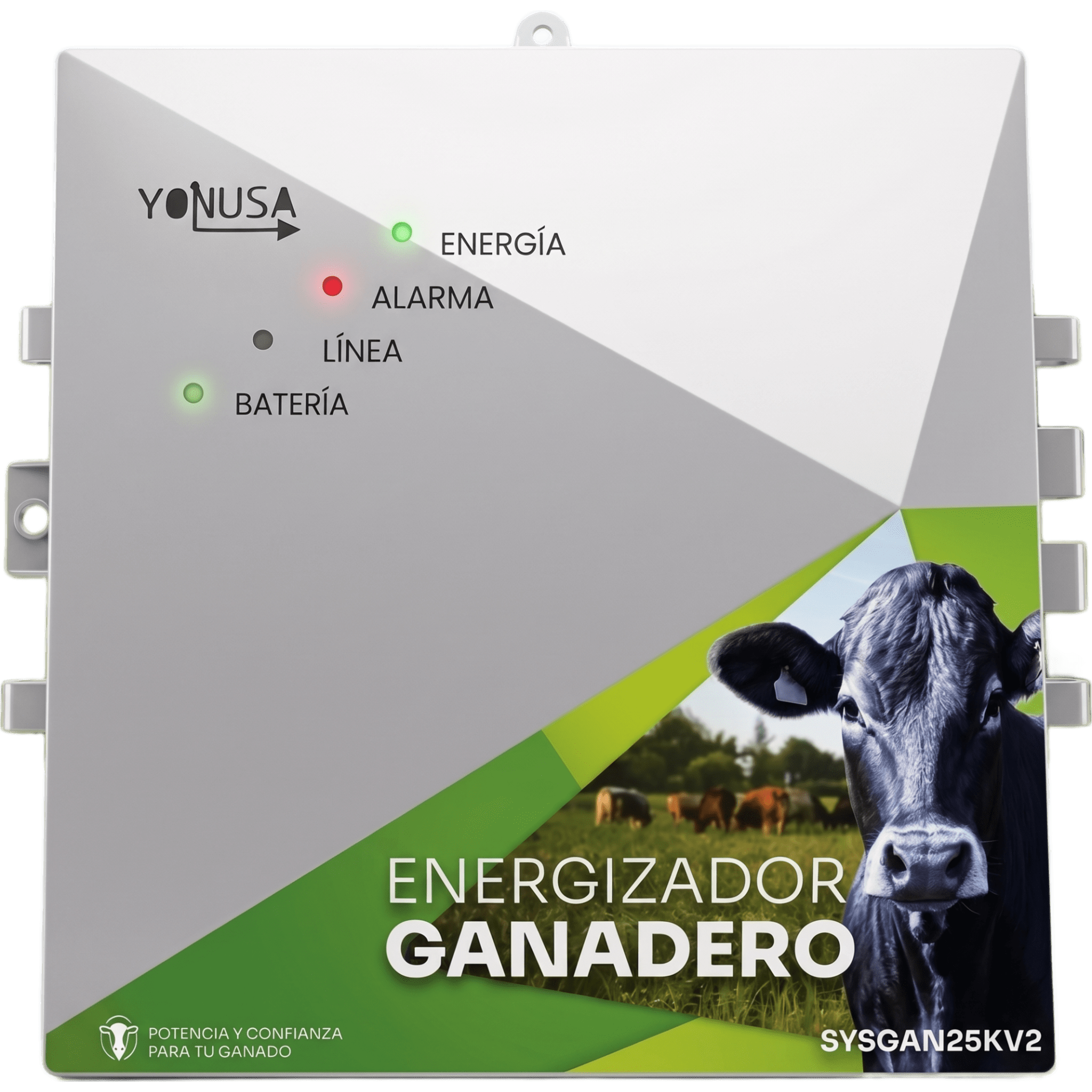 Energizador Ganadero / 10,000 Volts / 0.2 a 5.0 Joules Ajustable / 25 km Lineales / Alimentacion 90-260 Vca y 12 Vcd / Panel Solar / NEMA 2