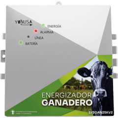 Energizador Ganadero / 10,000 Volts / 0.2 a 5.0 Joules Ajustable / 25 km Lineales / Alimentacion 90-260 Vca y 12 Vcd / Panel Solar / NEMA 2