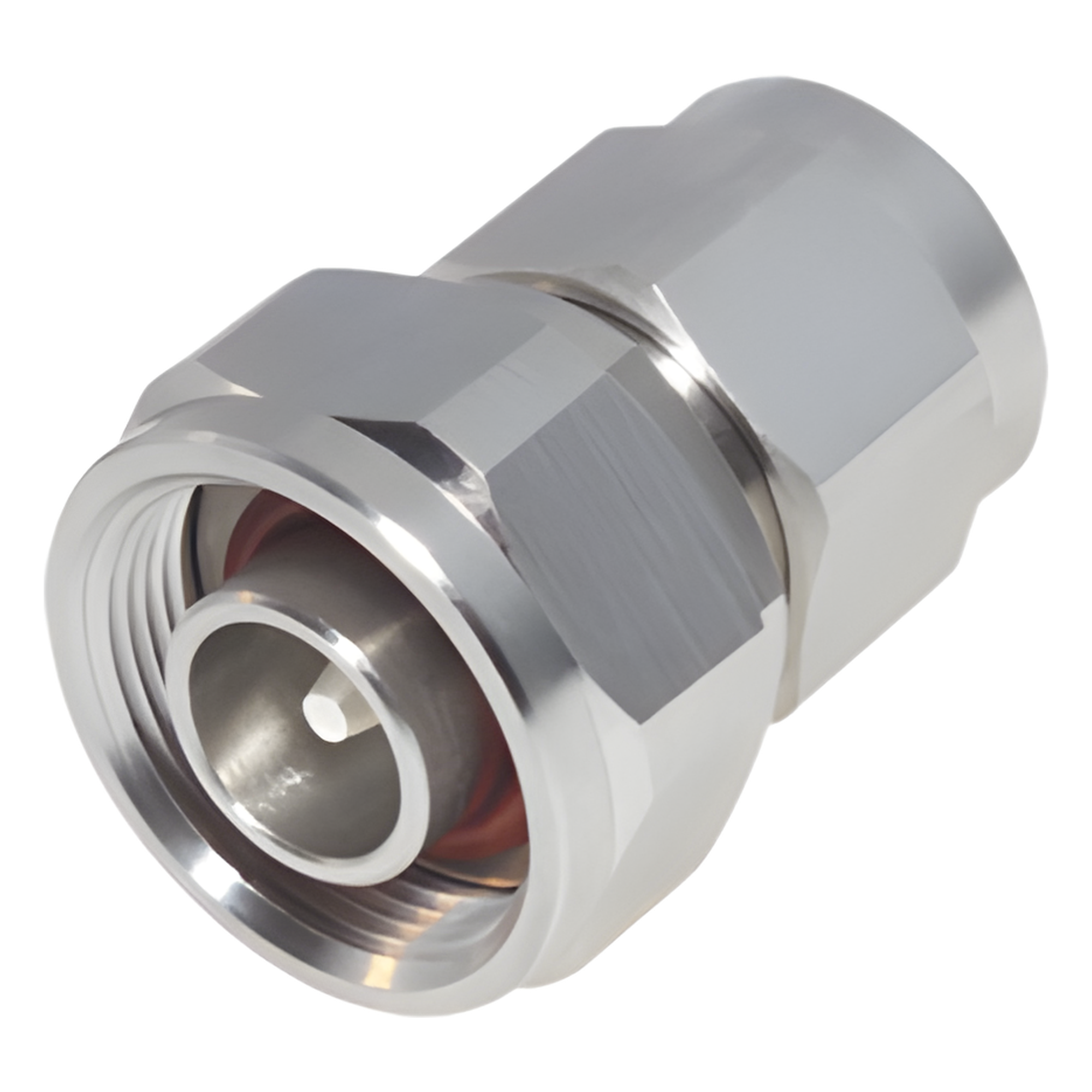 Adaptador en Línea de Conector 4.3-10 Macho a N Macho, Bronce Blanco/ Plata/ Teflón.