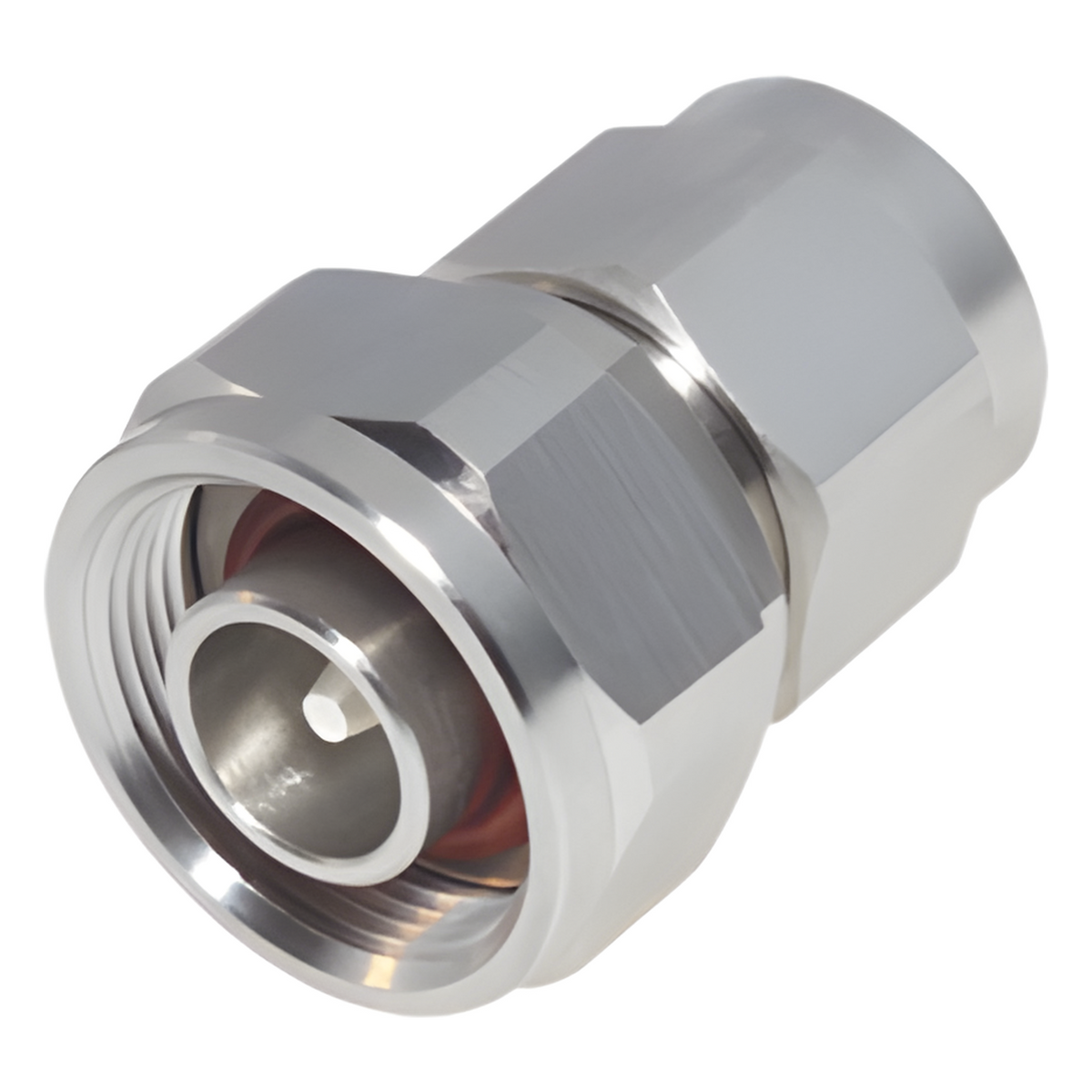Adaptador en Línea de Conector 4.3-10 Macho a N Macho, Bronce Blanco/ Plata/ Teflón.