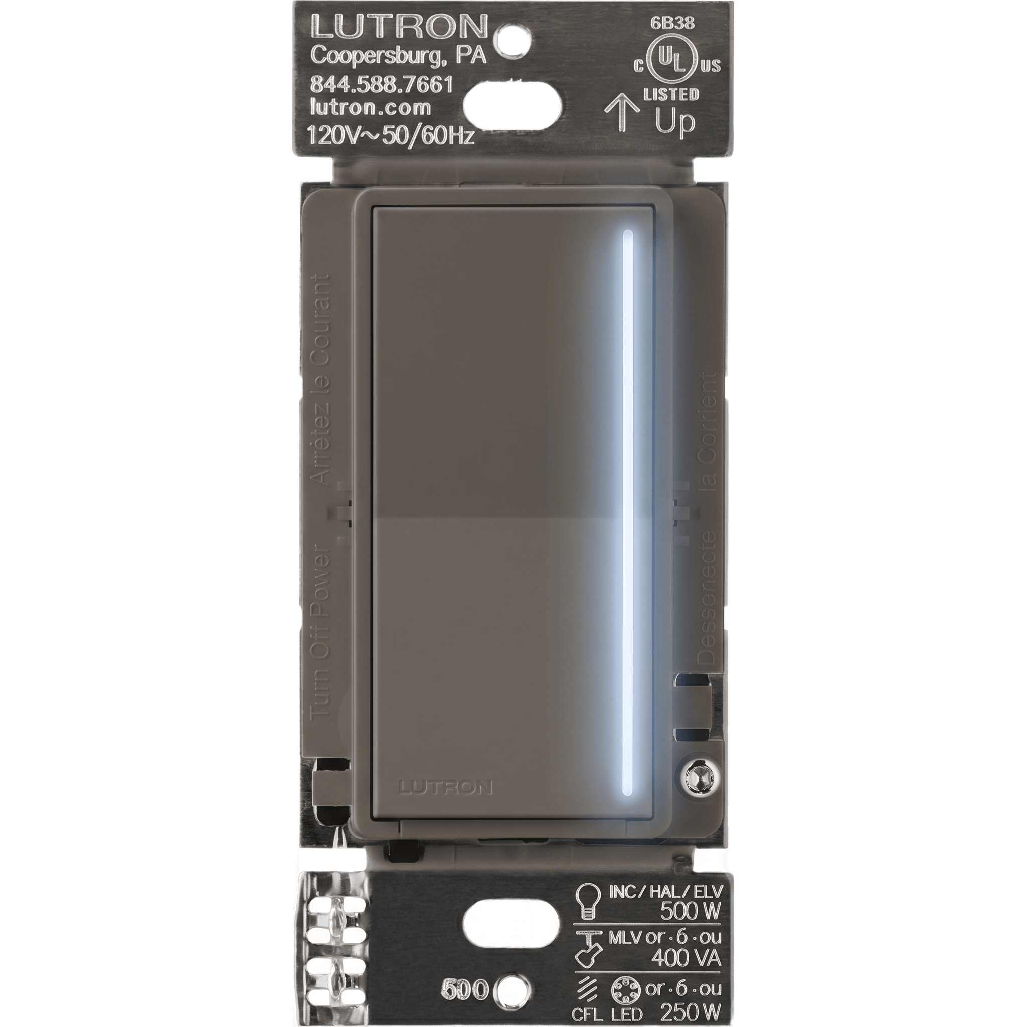 (RadioRa3) Atenuador táctil Sunnata Dimmer PRO color trufa, requiere cable neutro / soporta 250W LED