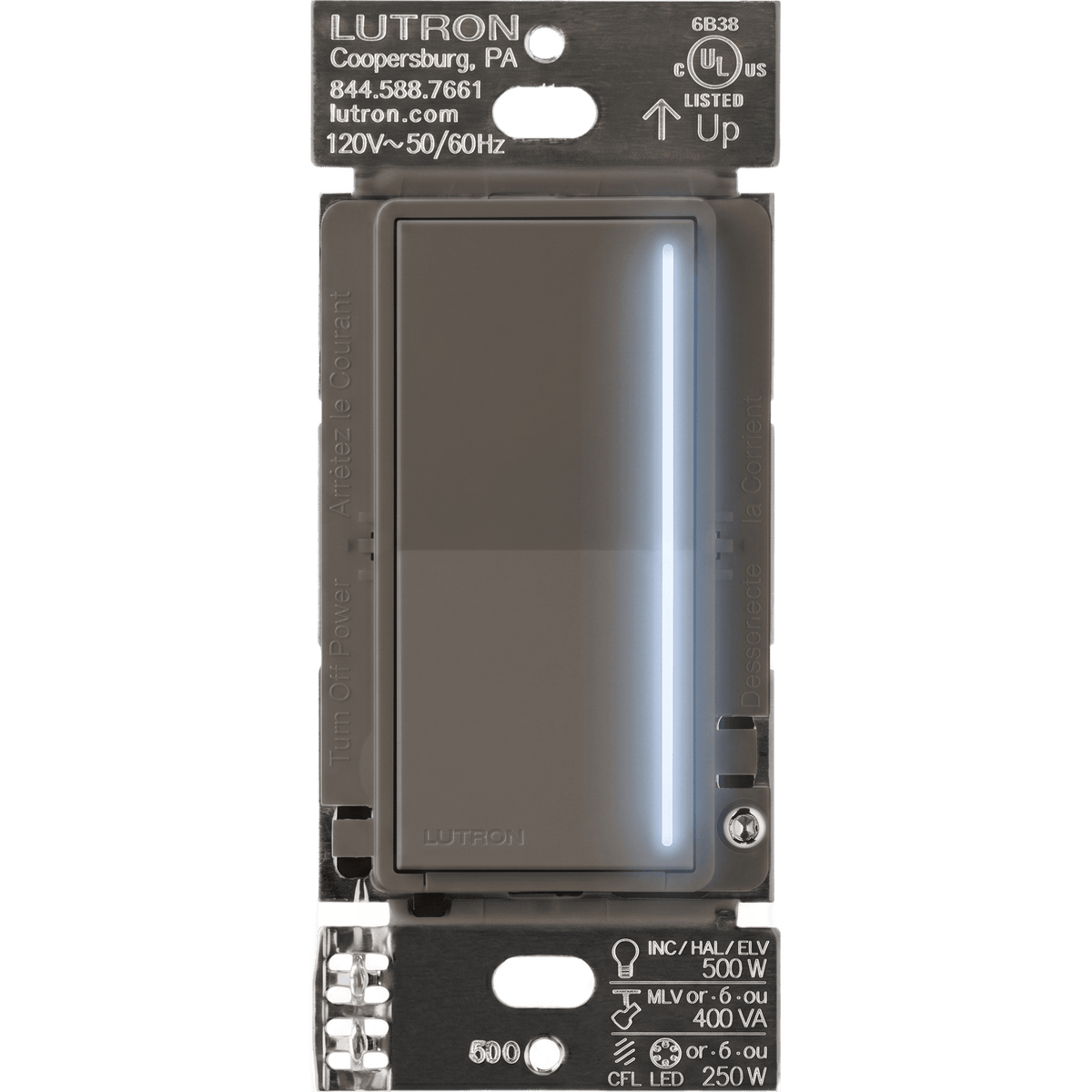 (RadioRa3) Atenuador táctil Sunnata Dimmer PRO color trufa, requiere cable neutro / soporta 250W LED