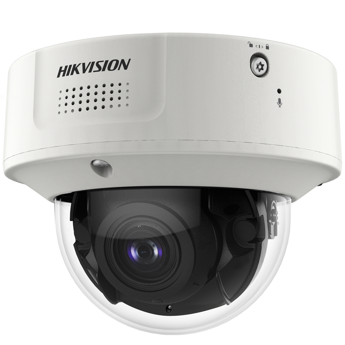 Domo IP 12 Megapixel / Lente Mot. 2.8 a 12 mm /  DARKFIGHTER / WDR 120 dB / IK10 / 40 mts IR / Conteo Facial / Reconocimiento Facial  / PoE / Búsqueda por Atributos / Micrófono Integrado / Micro SD