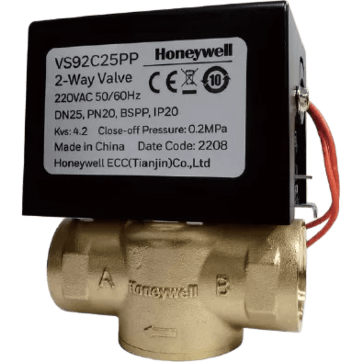 Válvula de control eléctrica de 2 vías con retorno por resorte para fan coil, DN25, conexión BSPT, 220 V CA