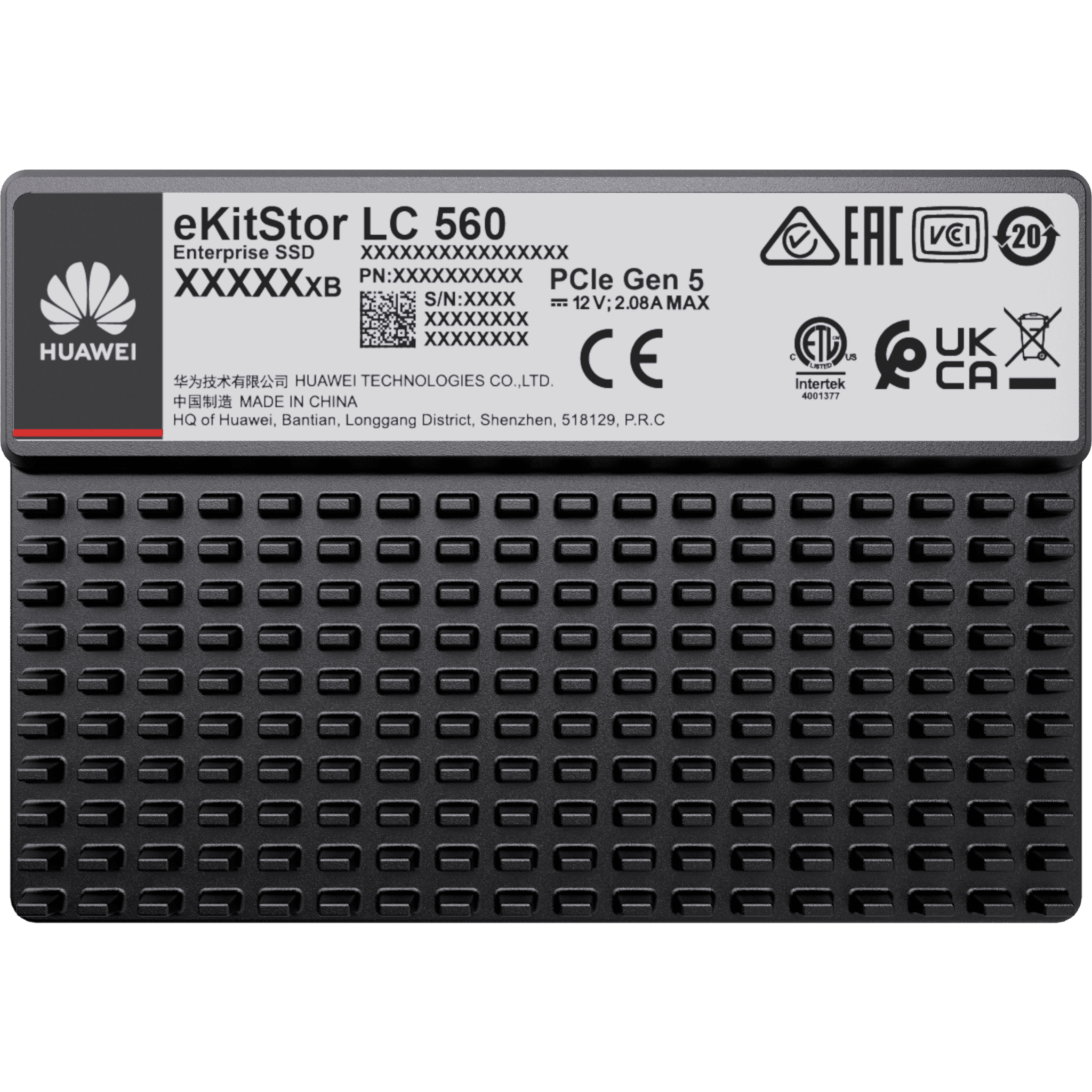 Unidad de Estado Sólido (SSD Huawei eKitStor LC 560) Empresarial de 15.36 TB / NVM2 2.0 / U.2 de 2.5'' / PCle 5.0 x4 / 14,800 MB/s Lectura / 4,500 MB/s Escritura / Entrenamiento de IA y Almacenamiento Masivo de Datos