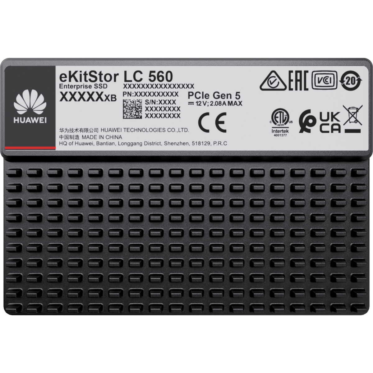Unidad de Estado Sólido (SSD Huawei eKitStor LC 560) Empresarial de 15.36 TB / NVM2 2.0 / U.2 de 2.5'' / PCle 5.0 x4 / 14,800 MB/s Lectura / 4,500 MB/s Escritura / Entrenamiento de IA y Almacenamiento Masivo de Datos
