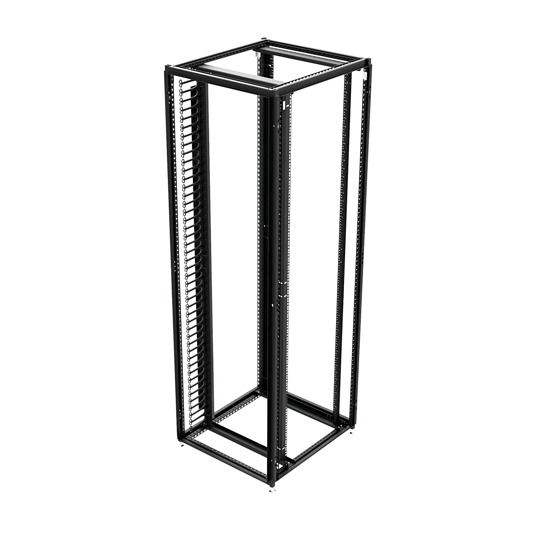 Organizador Vertical de Cables Rack 48 UR / Acero Negro / Sección 95x208 mm / Capacidad 726 Cables / Fijación Flecha 1.75 pulg