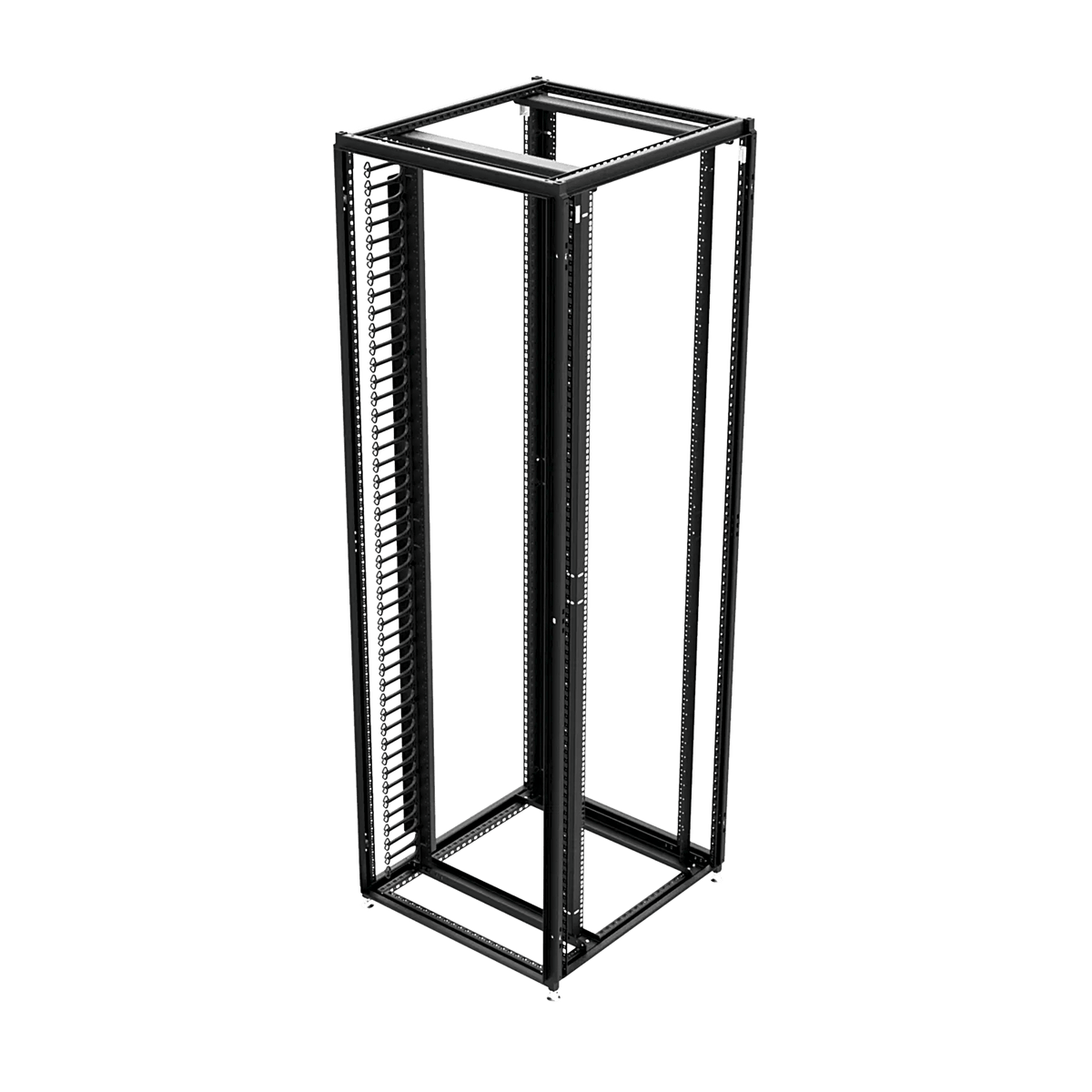 Organizador Vertical de Cables Rack 48 UR / Acero Negro / Sección 95x208 mm / Capacidad 726 Cables / Fijación Flecha 1.75 pulg