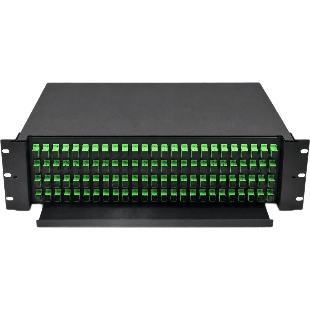 Distribuidor de Fibra Óptica (ODF) para 96 Empalmes, con 96 Acopladores SC/APC y 96 Pigtails SC/APC, para Rack de 19, 3 UR