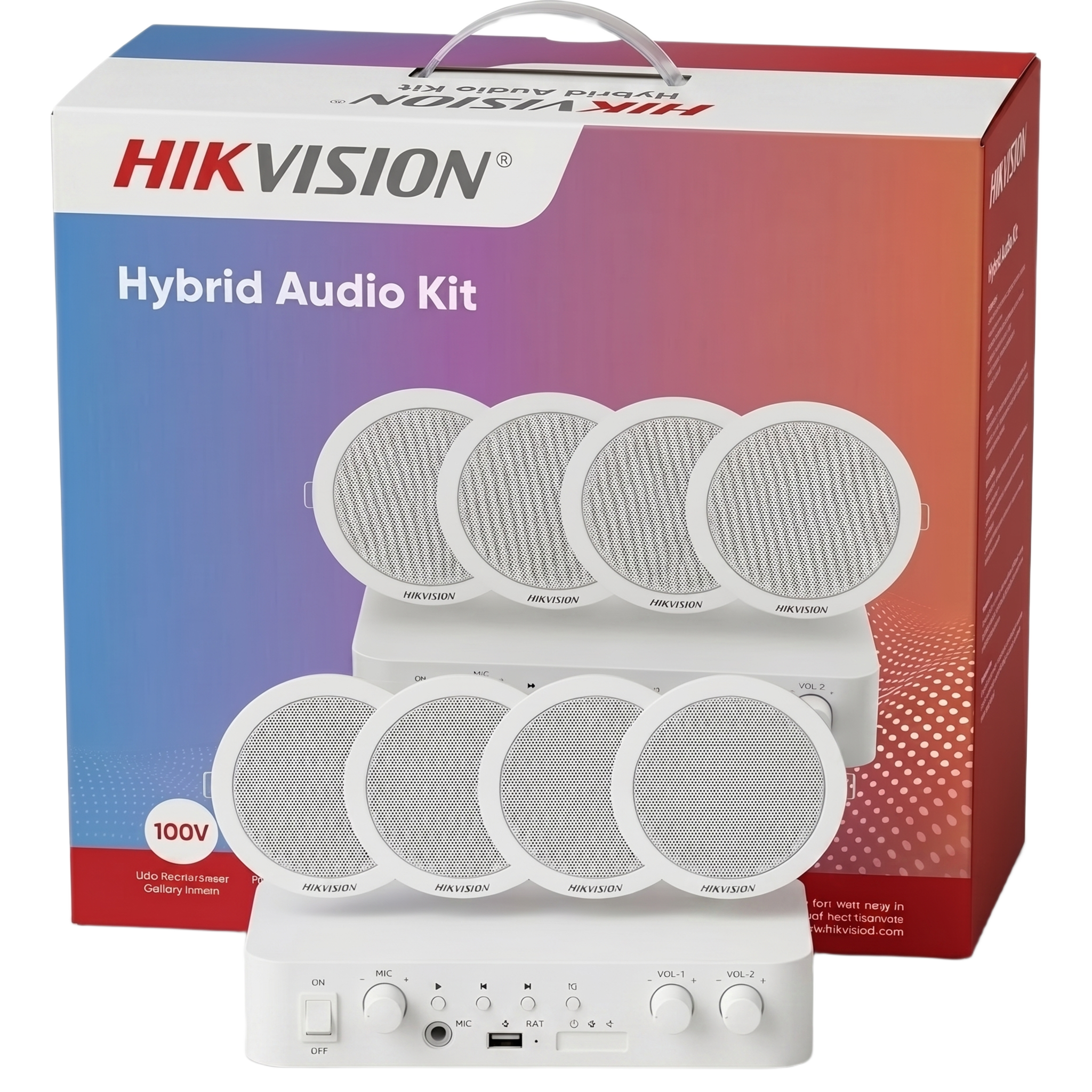 Kit de amplificador con bluetooth | 4 altavoces para plafón | Sistema 100V |  2 Canales con Control de volumen Independiente |  Música Ambiental