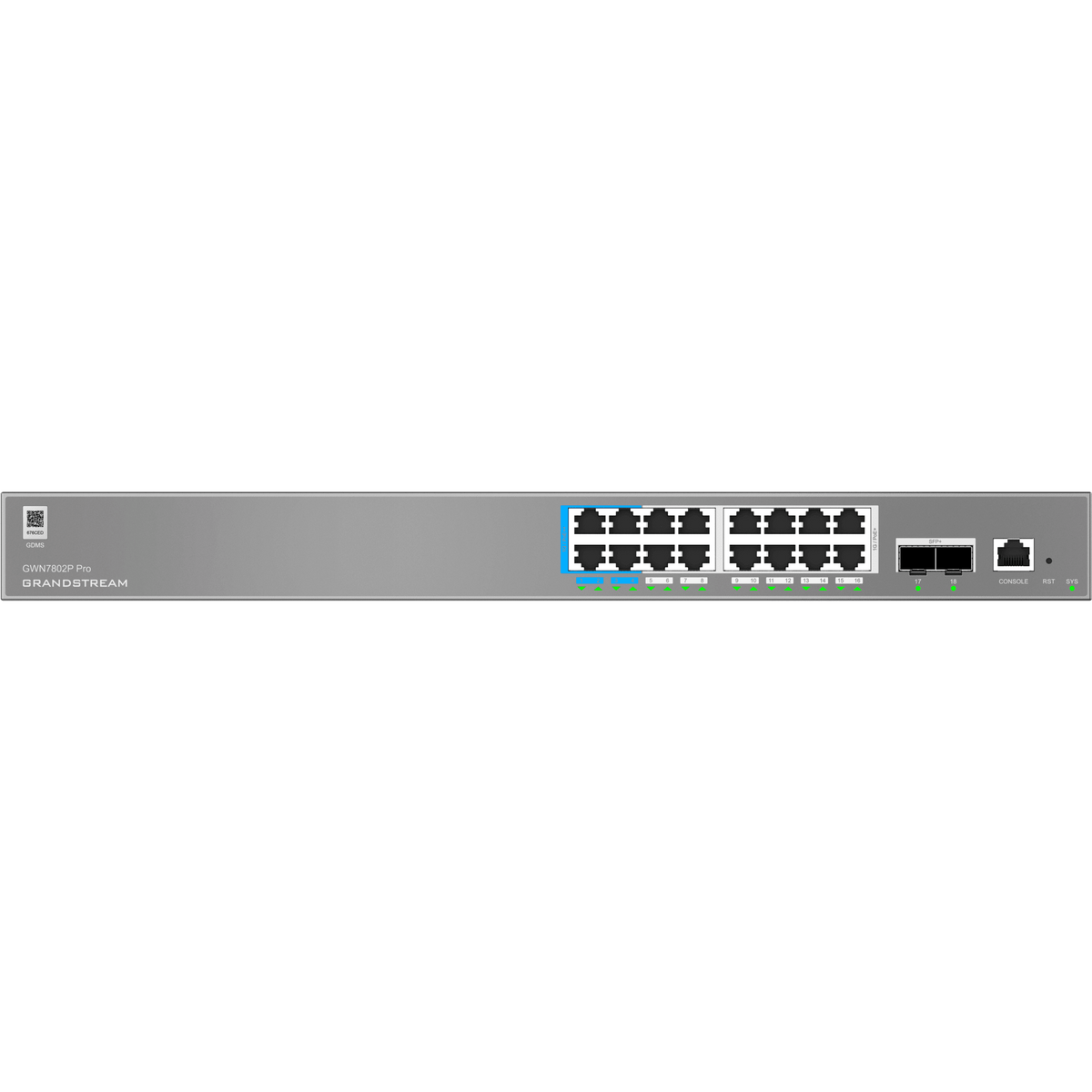 Switch de Red Empresarial L2++ / Serie GWN7800 Pro / 16 Puertos Gigabit PoE 250W / 2 Puertos SFP+ / Gestión Cloud GDMS / VLAN 4K / QoS Avanzado / Seguridad Integral