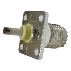 Conector Mini-UHF Hembra, de Montaje en 4 Perforaciones a 13 mm, Níquel/ Oro/ Baquelita.