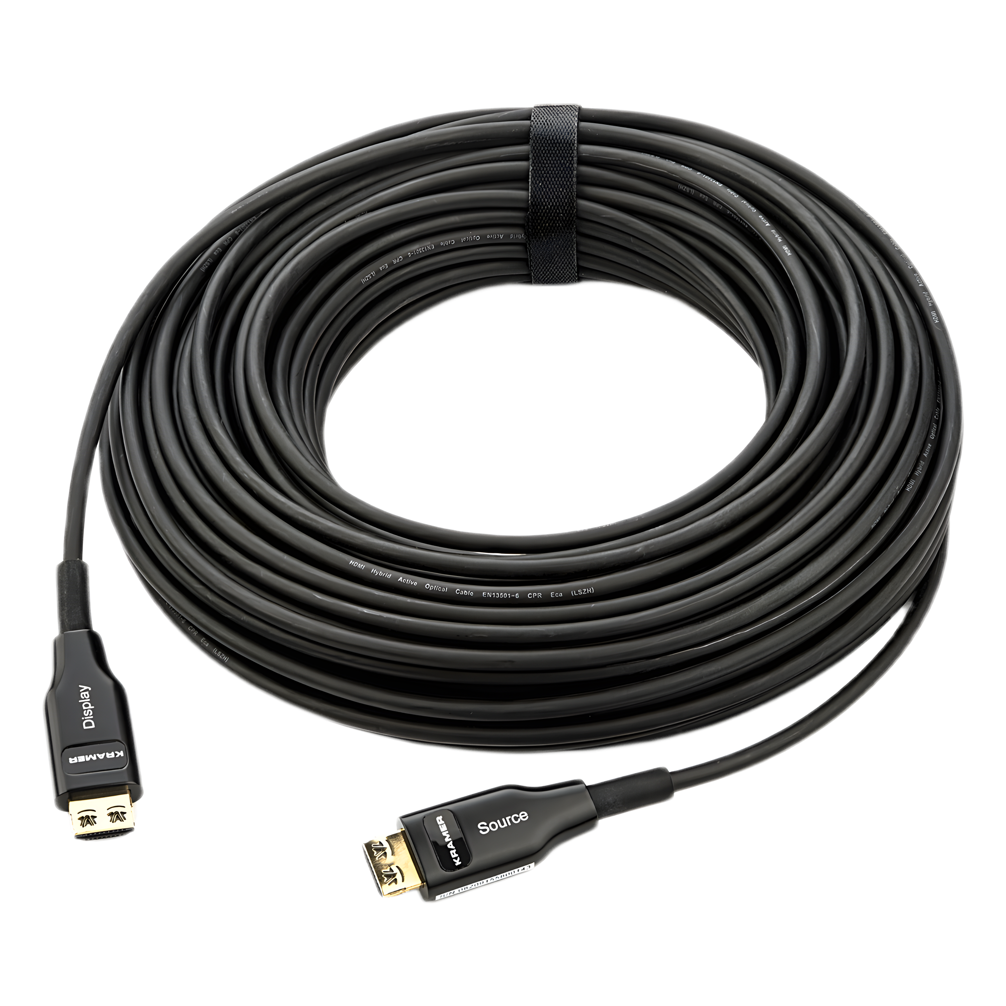 Cable Optico HDMI Híbrido | 4K@60Hz 18 Gbps | 30 m | Fibra OM3 + Cobre | LSHF | Bañado Oro 24K | HDCP 2.2 | HDR | ARC | CEC