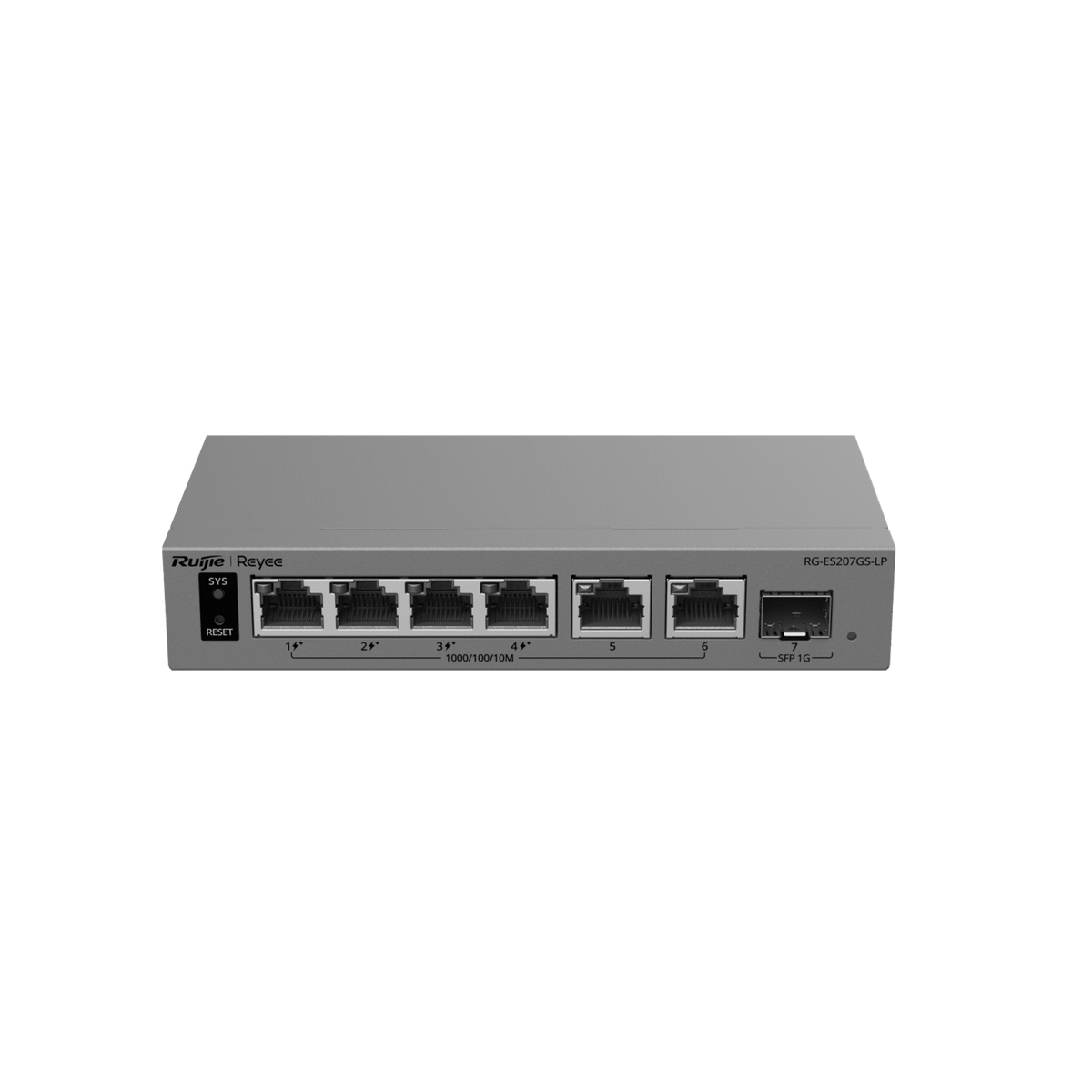 Switch Gigabit Smart Cloud Managed PoE+ / 7 Puertos (4 PoE+ 40 W) / 1 SFP Gigabit / Capa 2 / Gestión Cloud / Modo CCTV / Protección 6 kV / Fanless / Gabinete Metálico