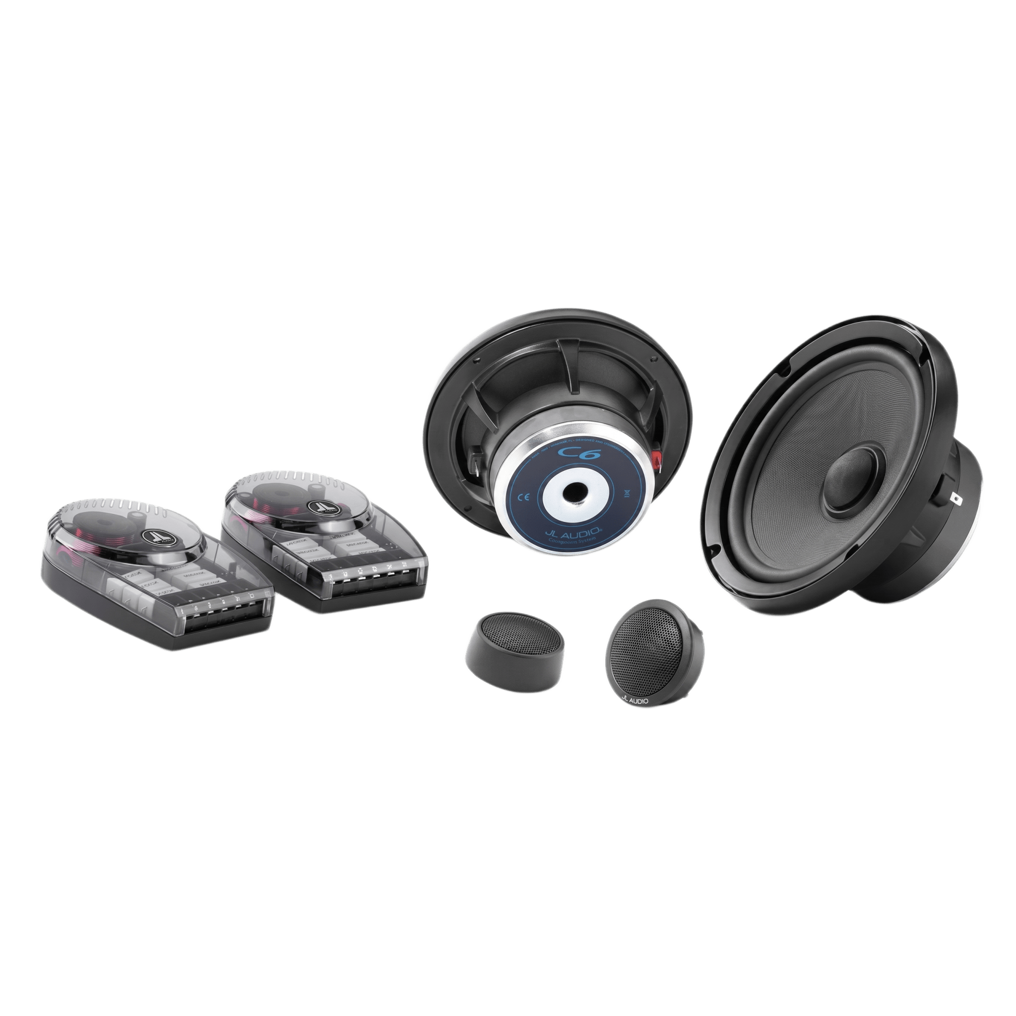 JL Audio® C6 / Car Audio / Sistema de componentes de dos vías de 6.5″ / Sensibilidad hasta 96 dB / Impedancia 4&Omega; / Conos de Polipropileno Mineral / Rejillas Incluidas / Conectores de Pala / Montaje Empotrado y en Superficie