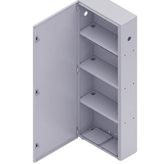 Gabinete para instalación de 4 Baterías , Fabricado en Lámina Galvanizada, Accesorios para poste (No incluidos)