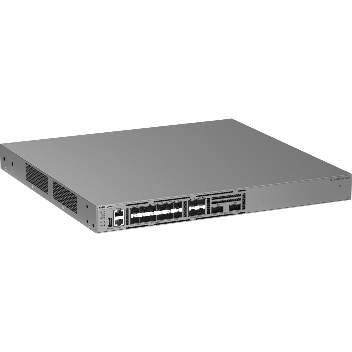 Switch 10G / 12 Puertos SFP+ 1G/2.5G/10G / 4 Puertos SFP28 10G/25G / 2 Puertos QSFP+ 40G / Capacidad 600 Gbps / Reenvío 446.4 Mpps / CPU Quad Core ARMv8 Cortex-A72 / 1 RU / Alimentación AC / Línea Cybrey