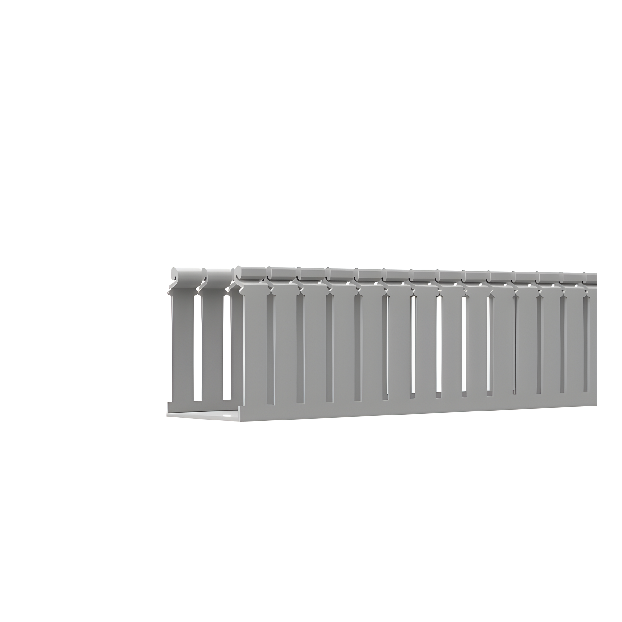 Canaleta Ranurada de PVC con Tapa, Tipo F, 108 mm de Ancho, 104.1 mm de Alto y 2 m de Largo, Color Gris