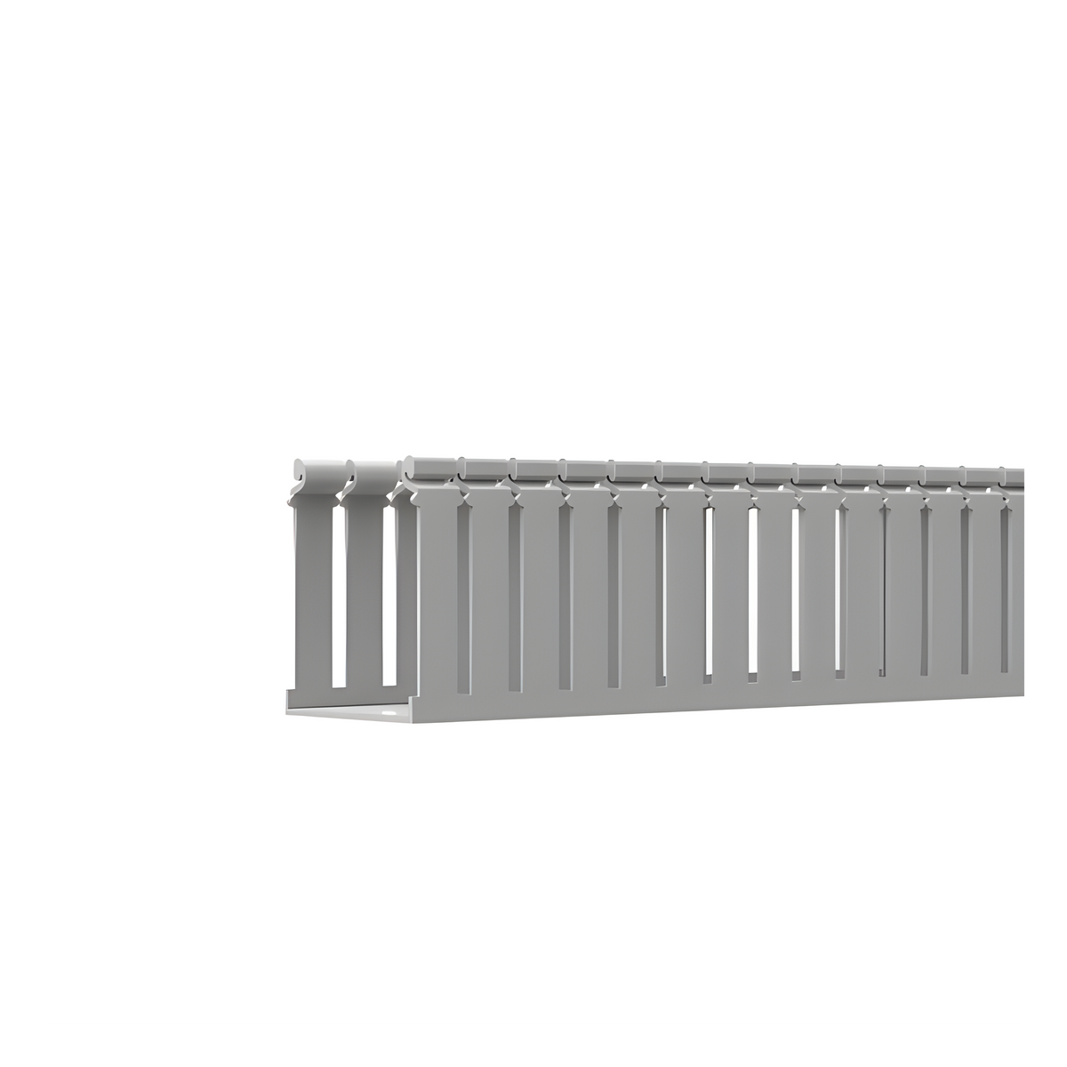 Canaleta Ranurada de PVC con Tapa, Tipo F, 108 mm de Ancho, 104.1 mm de Alto y 2 m de Largo, Color Gris