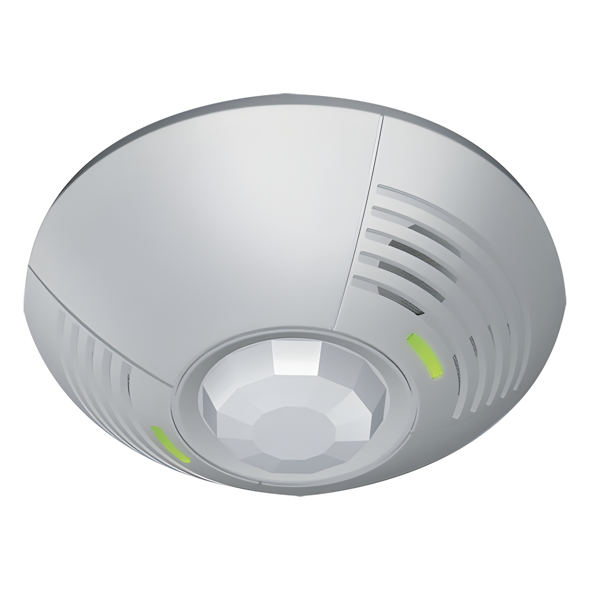Sensor de ocupación de techo con doble tecnología ultrasónica e infrarroja, cobertura de 46 m² a 180 grados, relevador SPDT y fotocelda, integrable a sistemas Lutron