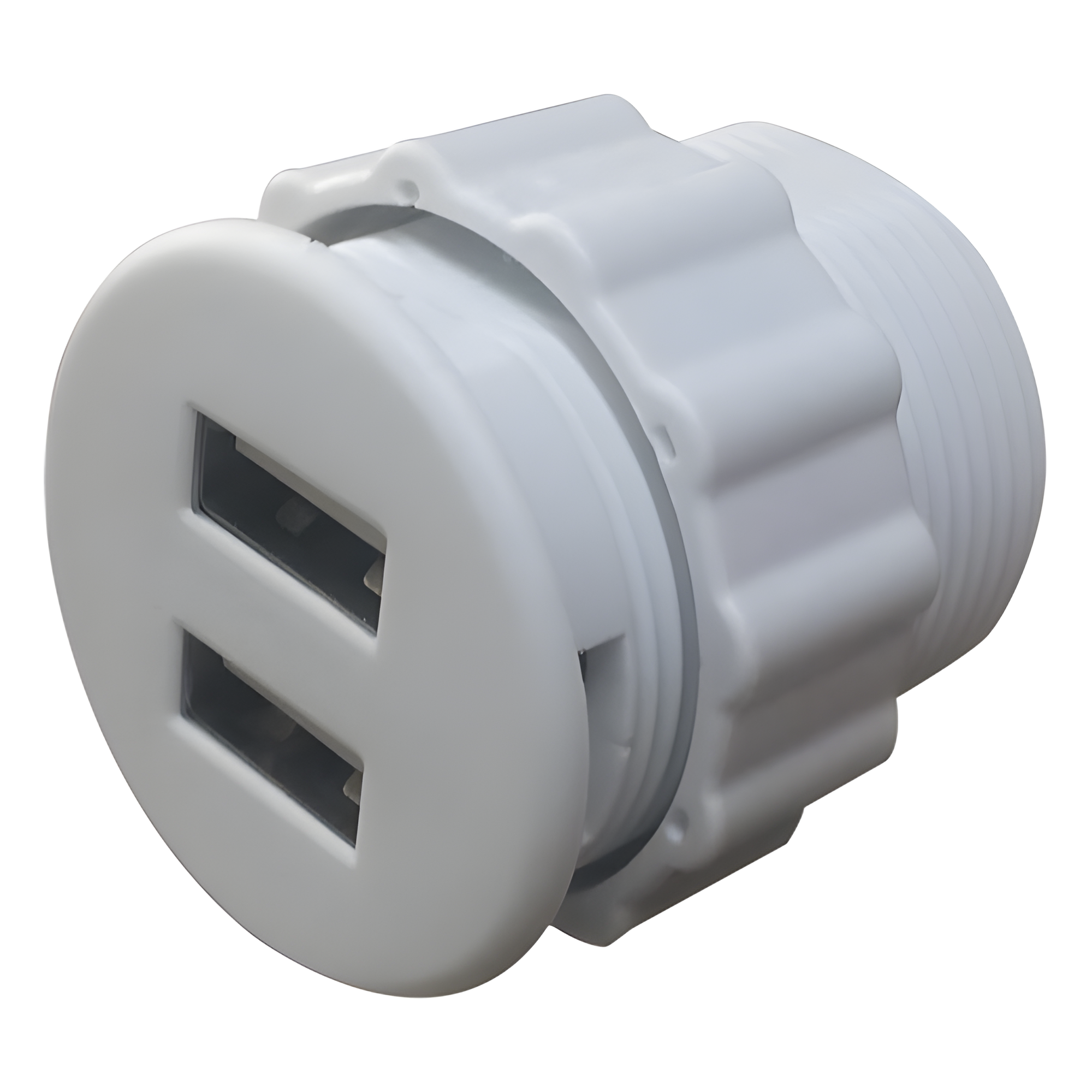 Mini Empotrable Redondo Color Blanco con 2 Puertos USB, con Cable
