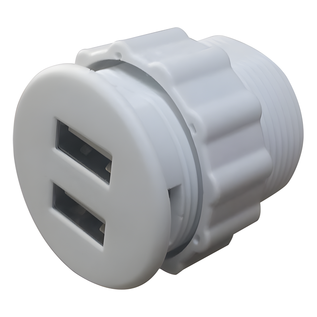 Mini Empotrable Redondo Color Blanco con 2 Puertos USB, con Cable
