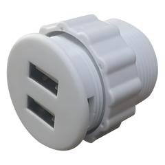Mini Empotrable Redondo Color Blanco con 2 Puertos USB, con Cable