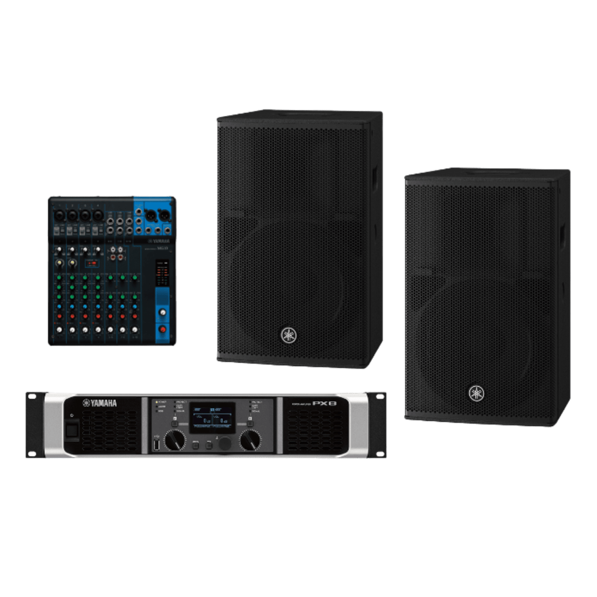 Kit Refuerzo Sonoro y Mixer | Incluye 2 Bocinas CHR12 | Amplificador PX8 | Mezclador MG10 | Ideal para PA