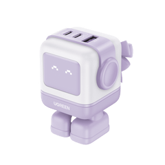 Cargador RobotGaN de 65W Serie UNO | 3 Puertos de Carga Rápida | 2 USB-C | 1 USB-A | PD 3.0 | QC 4.0 | Carga Inteligente | Tecnología GaN II | Zapato Magnético Extraíble | Carcasa Ignífuga | Pantalla LED