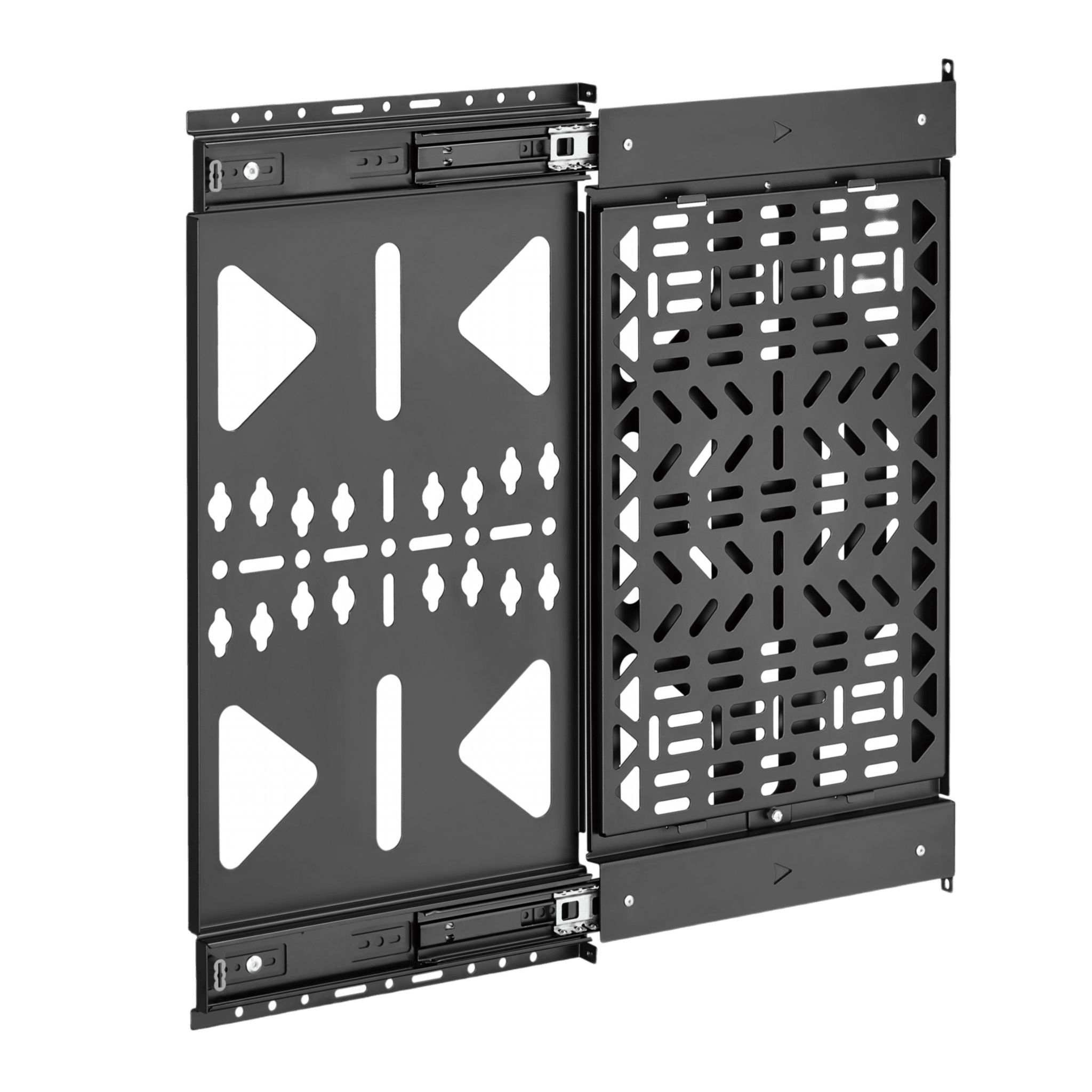 Montaje Deslizante de Almacenamiento AV | Capacidad de Carga 10 kg (22 lbs) | Rango de Deslizamiento 300 mm | Fabricado en Acero | Sistema de Sujeción Quick-Release sin Herramientas