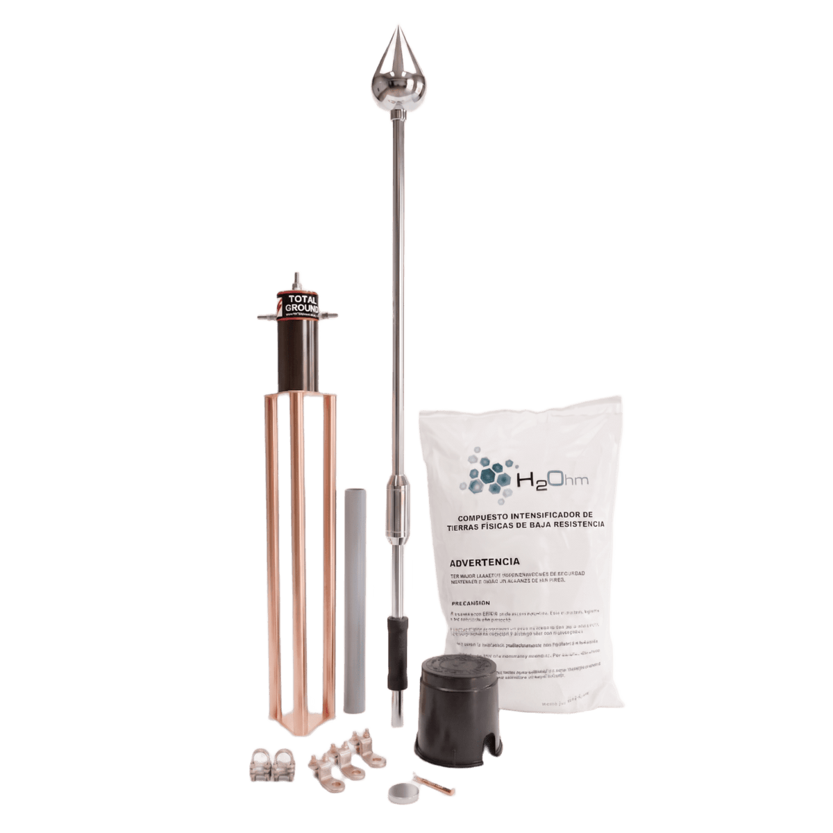 Kit Pararrayo con Punta de Acero Inoxidable con Avance de Cebado de 60 m. y Accesorios de Instalación en Torre.