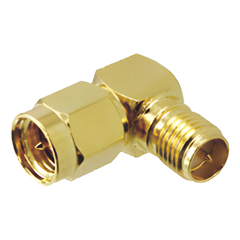 Adaptador en Ángulo Recto, de Conector SMA Macho a SMA Hembra Inverso, Oro/ Oro/ Teflón.
