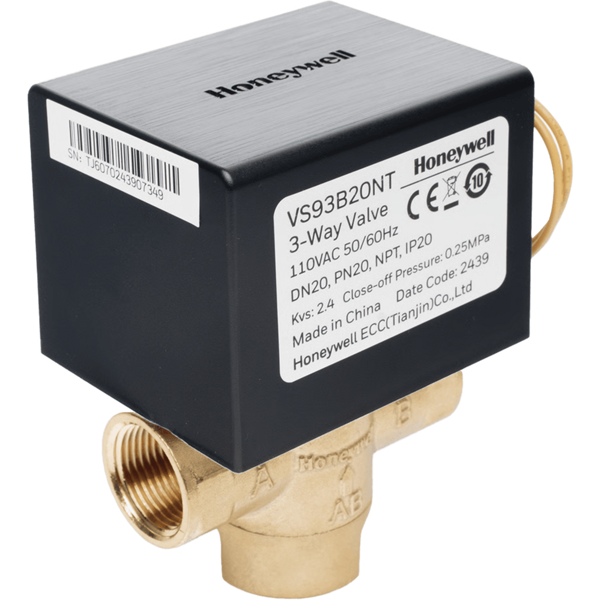 Válvula de control eléctrica de 2 vías tipo bola, sin retorno por resorte, para fan coil, DN20, conexión BSPT, 220 V CA