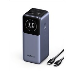 Power Bank de 12000mAh | 2 Salidas 100W Max. | USB-A + 1 USB-C | PD 3.0 | QC3.0 | FCP | SCP | Pantalla Inteligente | Carcasa Ignifuga | Color Gris | Incluye Cable USB de 50cm | Carga tu Laptop de Manera Segura.