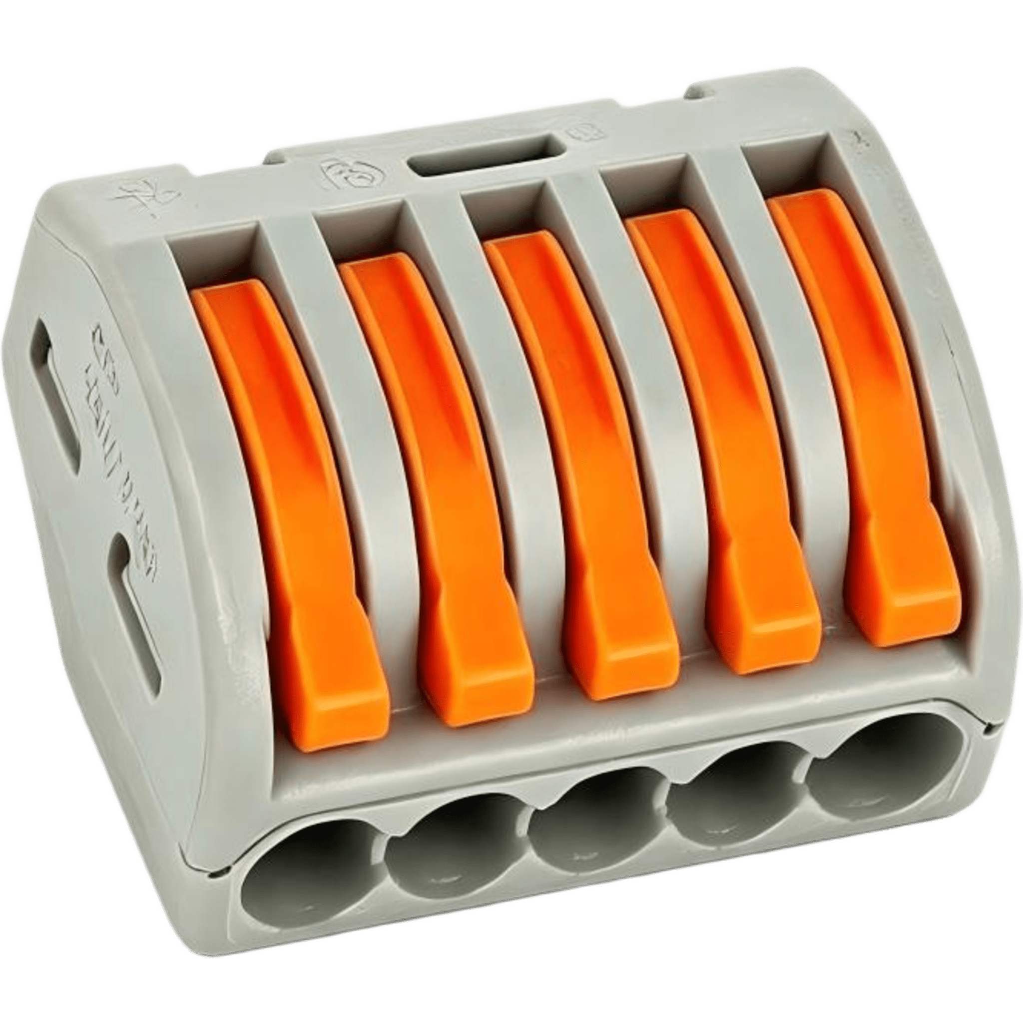 Conector Rápido Push-in con Palanca para Empalmes Eléctricos / Reutilizable y sin Herramientas / 5 Vías / 32 A / Paquete con 100 Piezas
