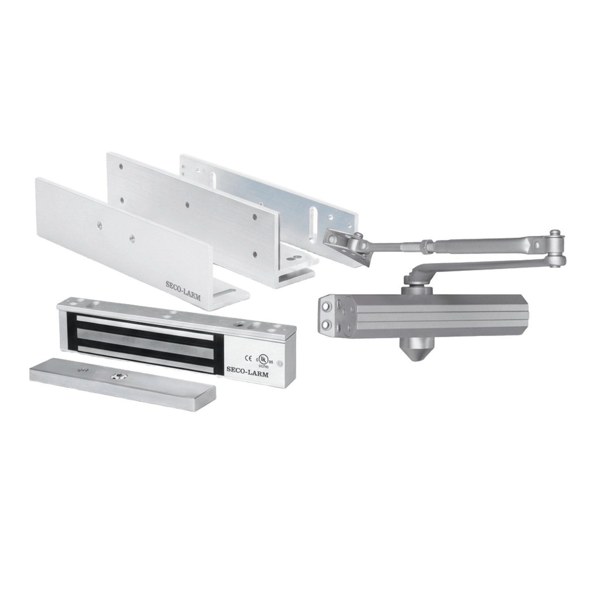 Kit para Control de Acceso Incluye Chapa Magnética de 600 Lbs / Montajes L y Z / Cierra puerta para 150 Kg / Certificación UL