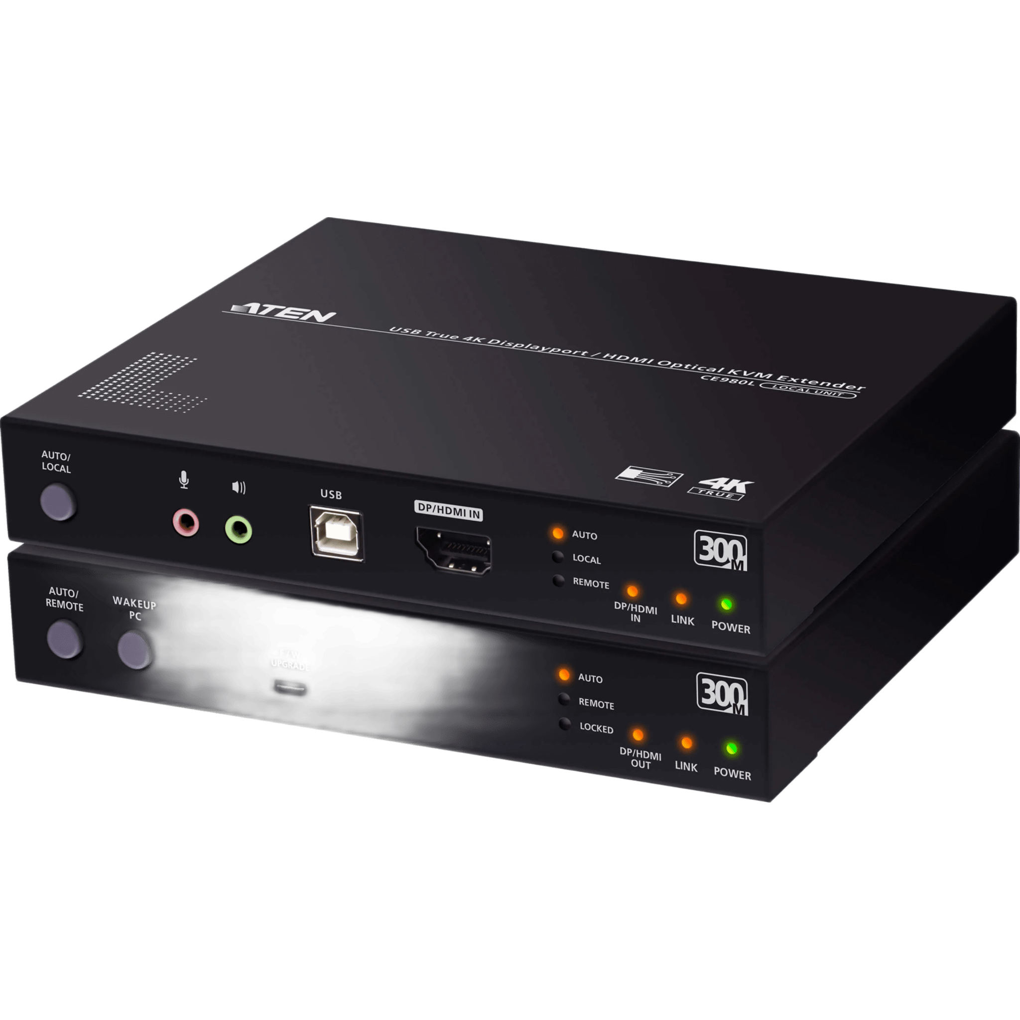 Extensor KVM Óptico USB True 4K | DisplayPort-HDMI | 300 m (984.3 ft) | Resolución 4K @ 60 Hz 4:4:4 | HDR10 | RS-232 | USB 2.0 | Audio Estéreo y Embebido | SFP+ 10 Gbps