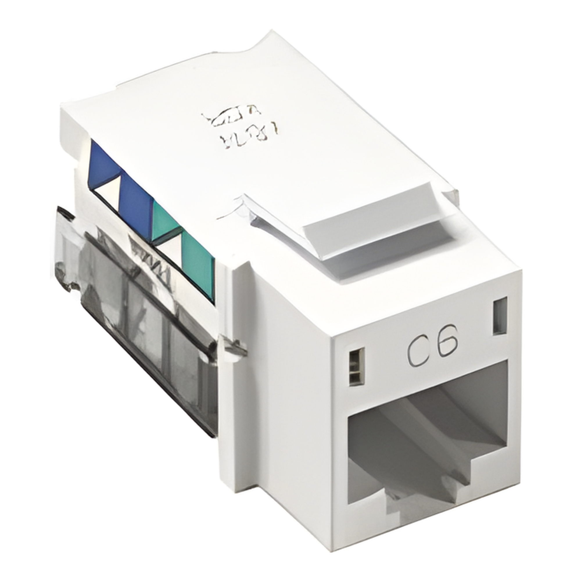 Jack RJ45 categoría 6 de 8 conductores para voz y datos, inserto a presión para el frame Claro de 6 puertos, color blanco