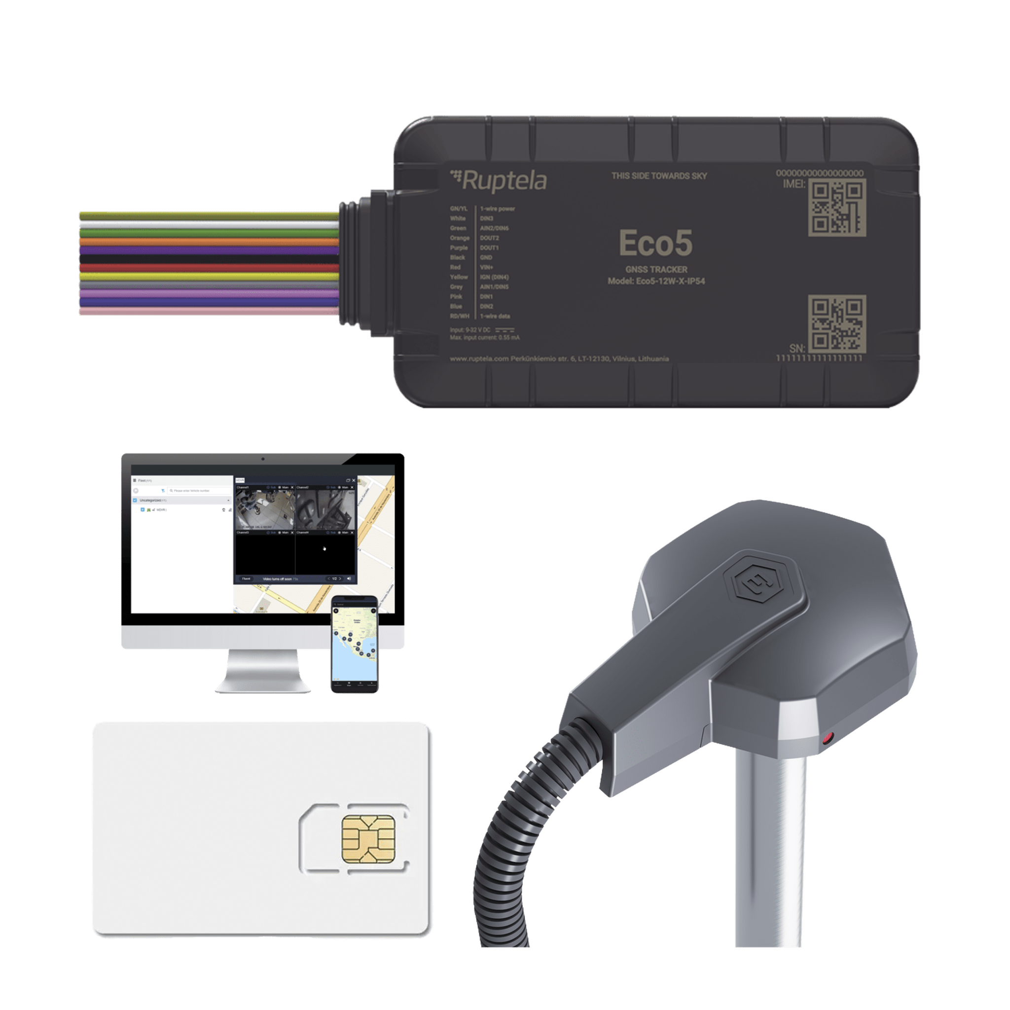 KIT Dispositivo de Rastreo Vehicular/ Sensor nivel de combustible cableado / Conectividad LTE Cat1 y LTE-M / BLE 5.0 / GNSS U-blox / Carcasa IP54 / Batería Interna de Respaldo / Detecta Interferencias / Incluye: EPCOMGPSCODE, TD6001000 y SIM500MB2Y